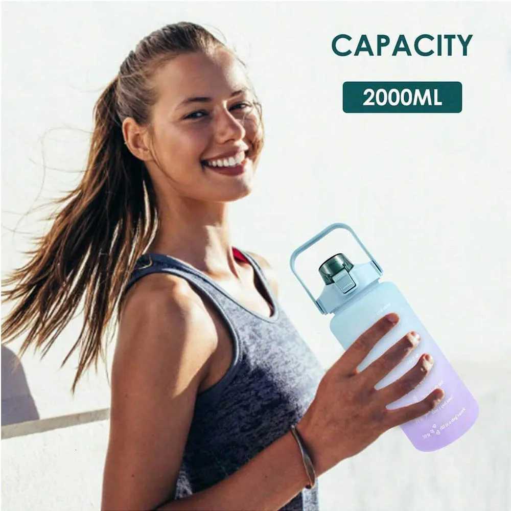 2L BPA-Free Sports Water Bottle Motivational with Time And Capacity Marker Fitness Gym Running Exercise Water CupW251114