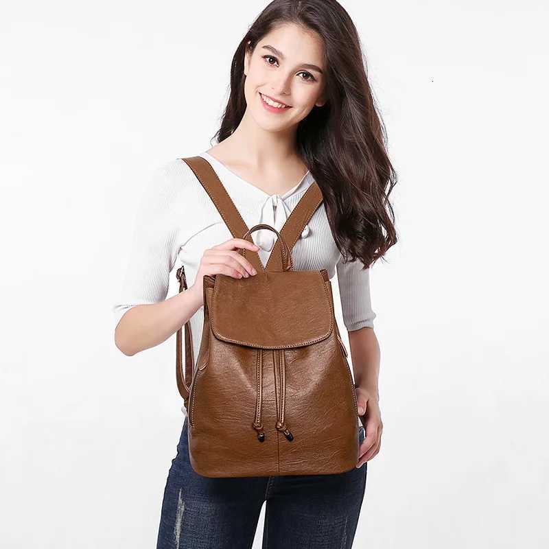 Fashion Women Backpack High Quality PU Leather Travel Backpacks for Girls School Bag Luxury Drawstring Waterproof Womens BagW251114
