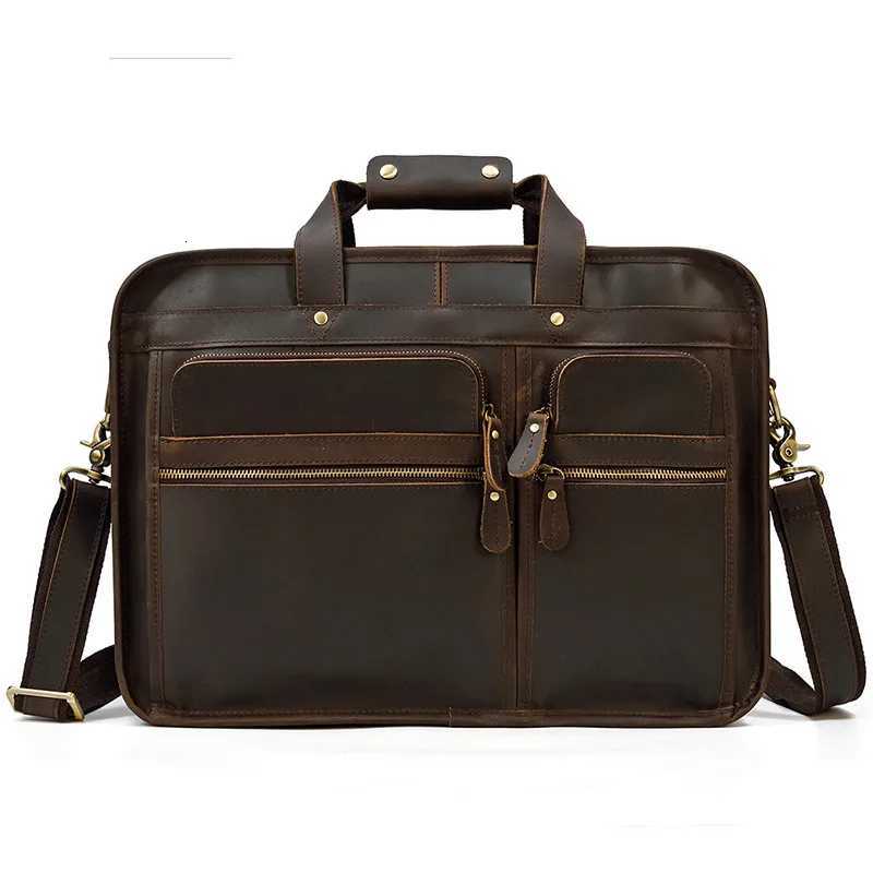 Vintage Leather Mens Briefcase with Pockets Cowhide Bag on Business Suitcase Crazy Horse Leather Laptop Bags 2025 Design Z251114