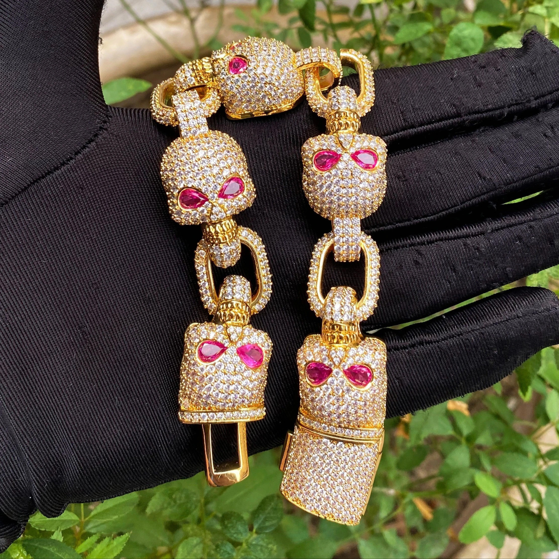 Hip Hop Skeleton Cuban Chain Bracelet Bangel TopBling 5A Cubic Zircon Men Rap Jewelry