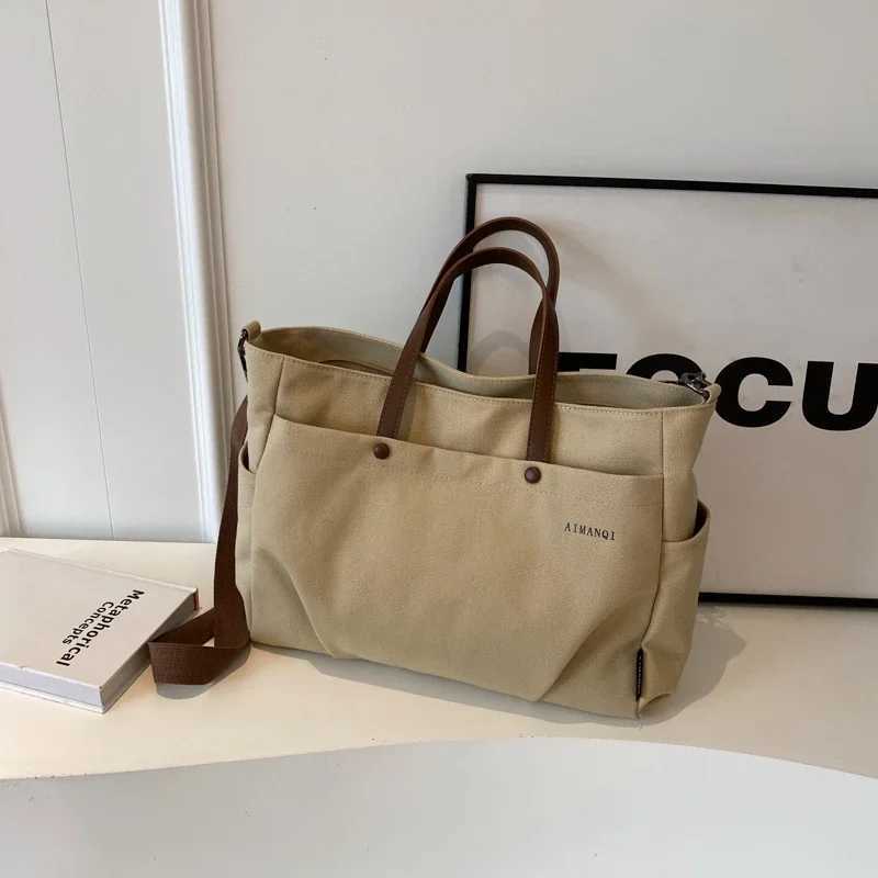 Canvas solid color casual cross body bag large capacity simple womens shoulder bag 2024 high-quality womens bag W250415
