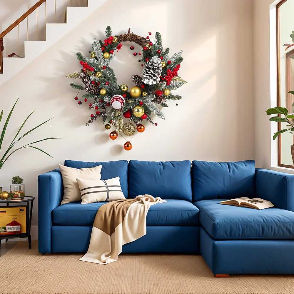 Christmas Decoration with Red Fruit Pine Garland Home Wall Decoration with BellHanging Decoration in Front of The DoorM251115