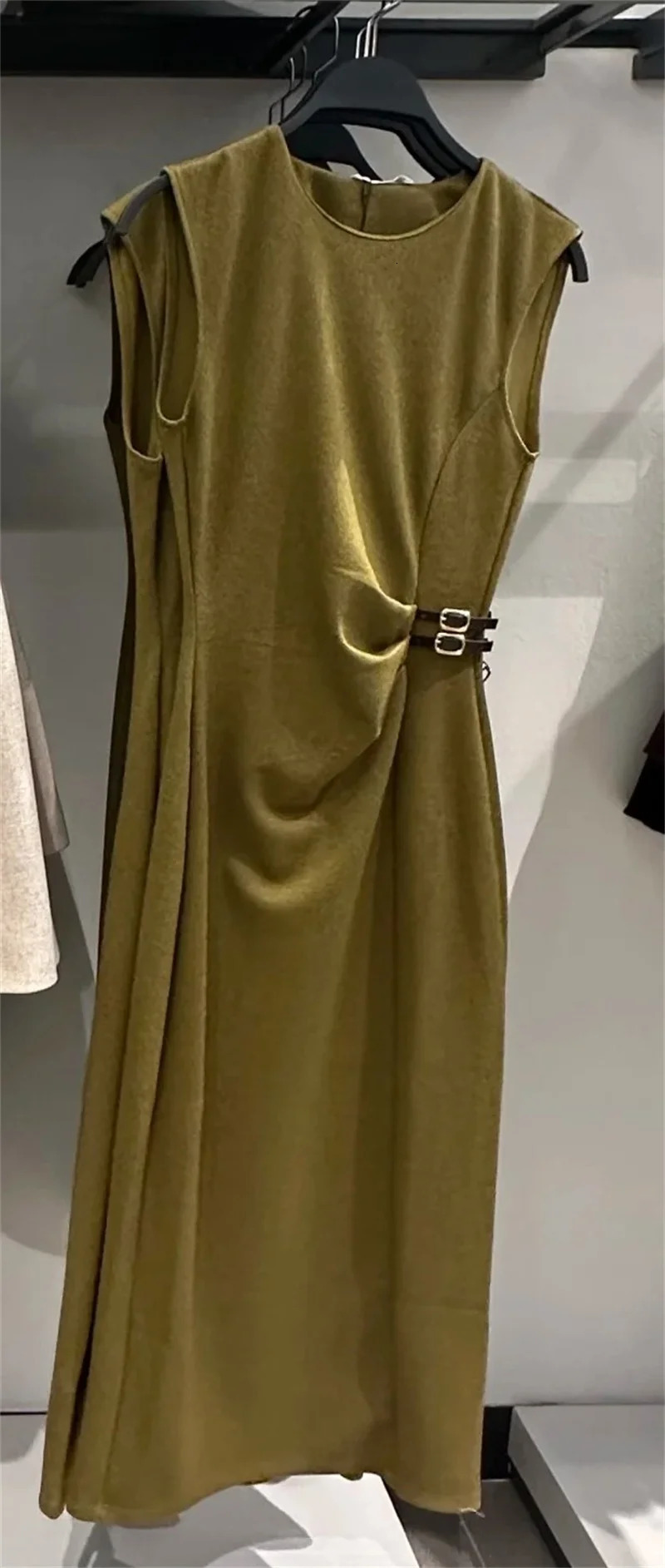 Womens Spring 2025 Olive Green Midi Dress Debuts and Elegant 250324