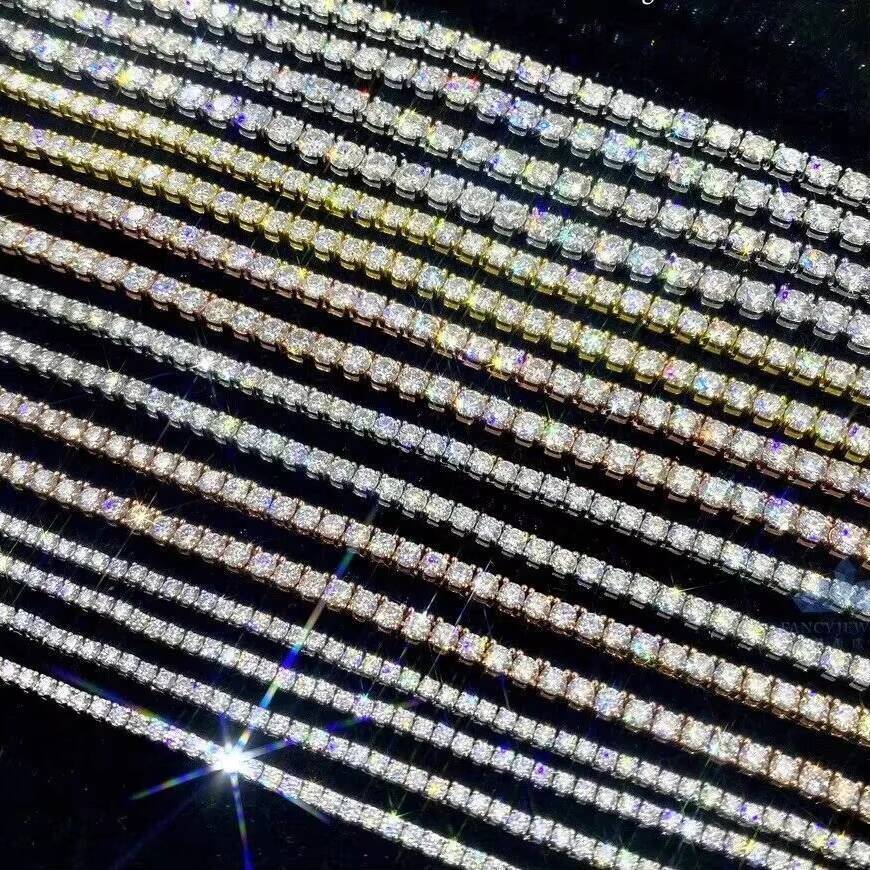 Luxury VVS D Moissanite Tennis Chain Hip Hop 925 Silver 3mm 4mm 5mm Tennis Bracelet Necklace Fashion Gold and White Jewelry