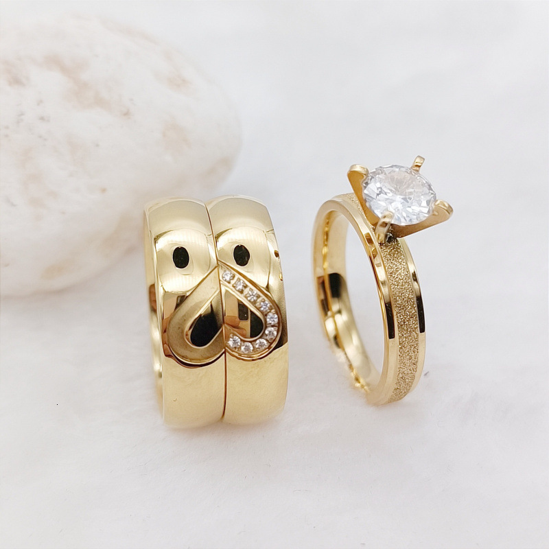 3pcs Wedding Engagement Rings Sets For Men and Women Bridal Lover Alliances 24k Gold Plated Jewery Marriage Couples Ring250821