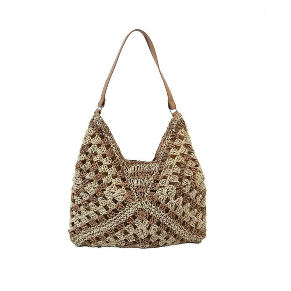 Handmade Beach Bag Leisure Hollowed Out Single Shoulder Grass New Triangular Woven Large Capacity Beach Versatile Tote Bag, Women's Bag Kq2