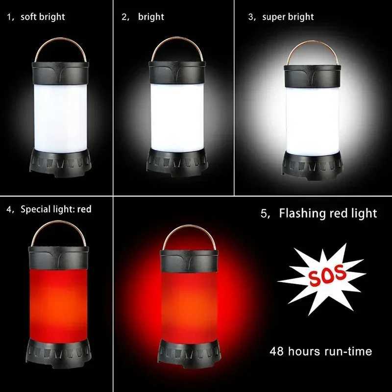 Portable White Red Camping Lantern 5 Level Brightness Hanging Tent usb rechargeable Emergency Flashlight18650 Battery M251115