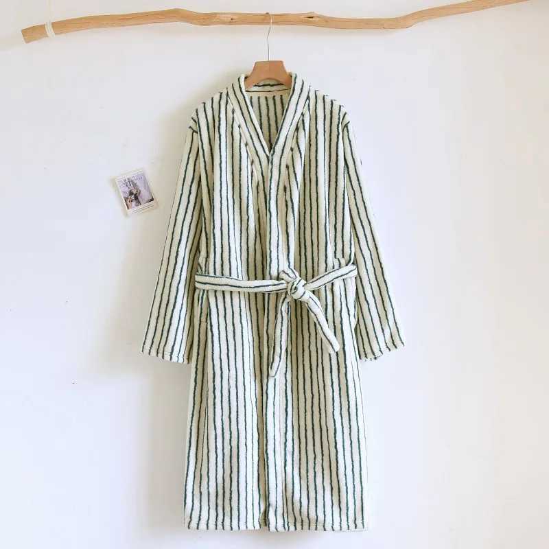 Striped Robe for Women Sleepwear Winter Nightdress Night Wears Warm Fleece Pajama One Piece Nightgown Pocket Sleeping Homewear C251115