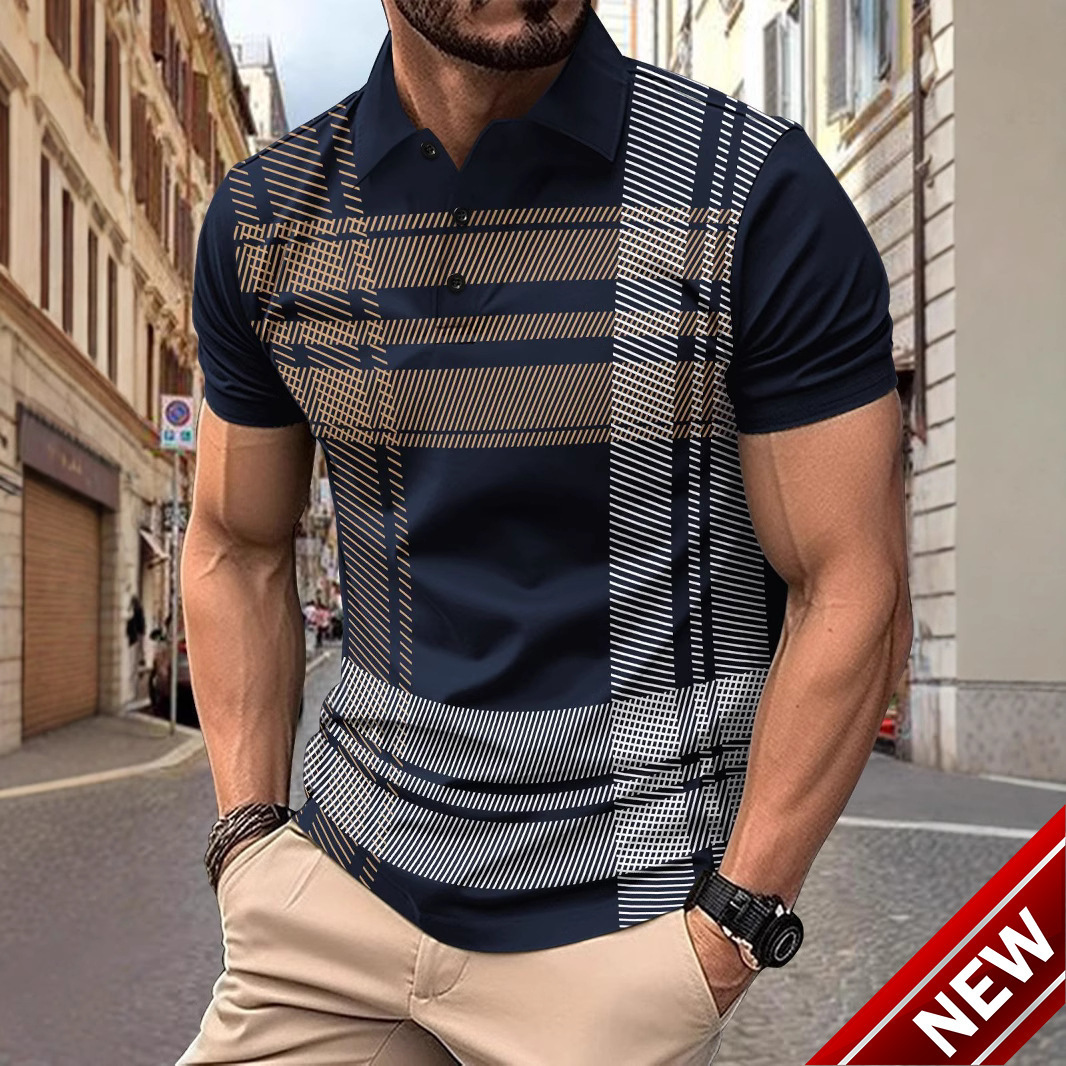 Fast selling Spring and Autumn Fashion Mens Polo Shirt Printed Striped Mens Sports Polo Shirt