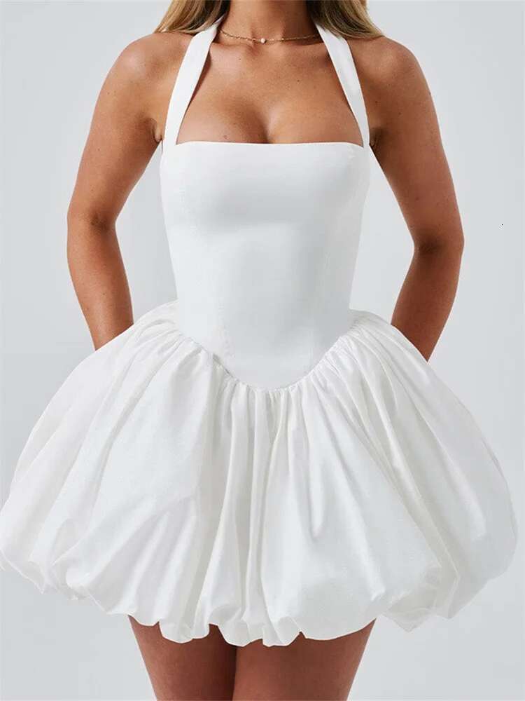 Women Halter Summer Tie Up Sleeveless Backless Corset Bubble Dress For Party Evening Club Streetwear