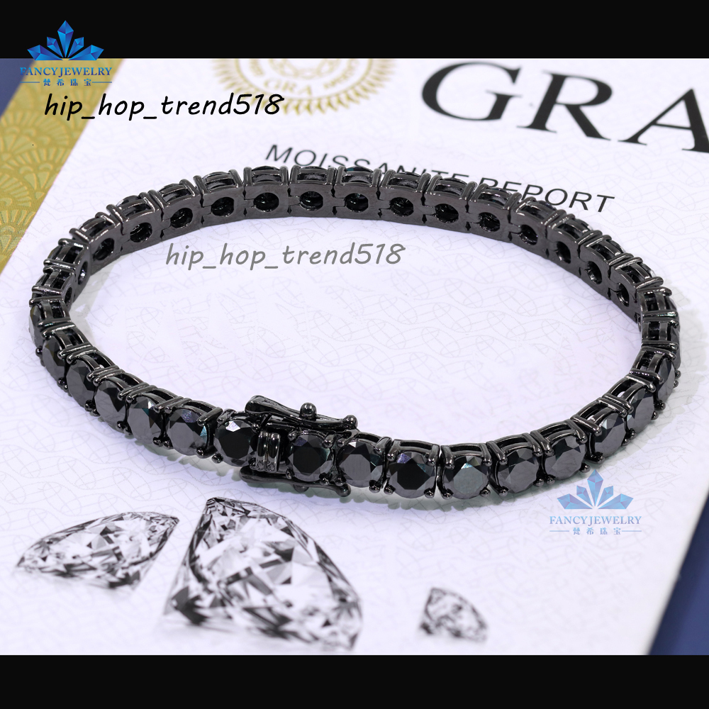 Hiphop Jewelry Iced Out Black Color VVS 925 Silver 3mm 4mm 5mm 6.5mm GRA Moissanite Diamond Tennis Chain Necklace for Man