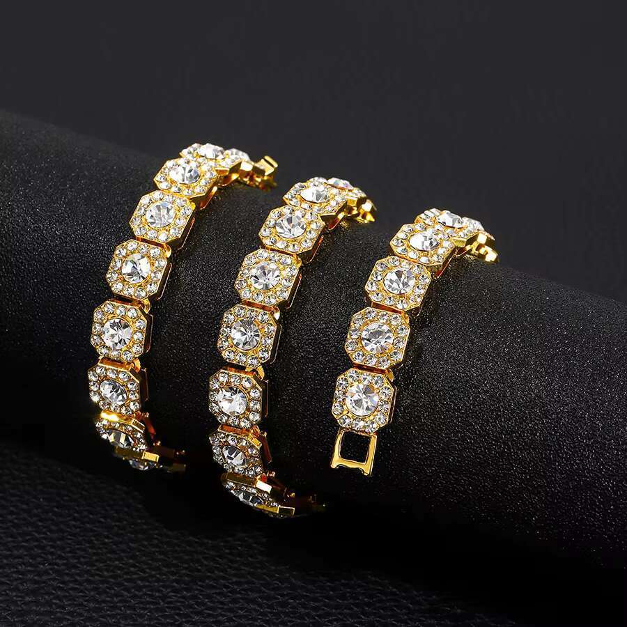 DHcollection 13mm Gold Pink Miami Necklace, Zinc Alloy Square Rock Sugar Chain