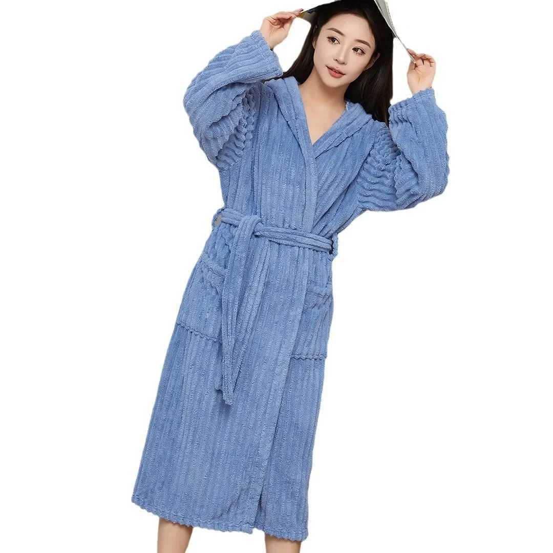 Couples Thickened Coral Fleece Bathrobes Winter Warm Hooded Men Women Home Clothes Absorbent Bath Robe Sleepwear Set Autumn C251115