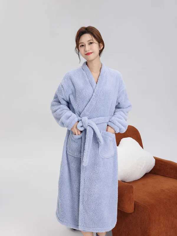 Winter Warm Sleepwear Thicken Flannel Women Pajama Coral Fleece Loose Bathrobe Female Casual Home Wear Clothes Shower Robe C251115