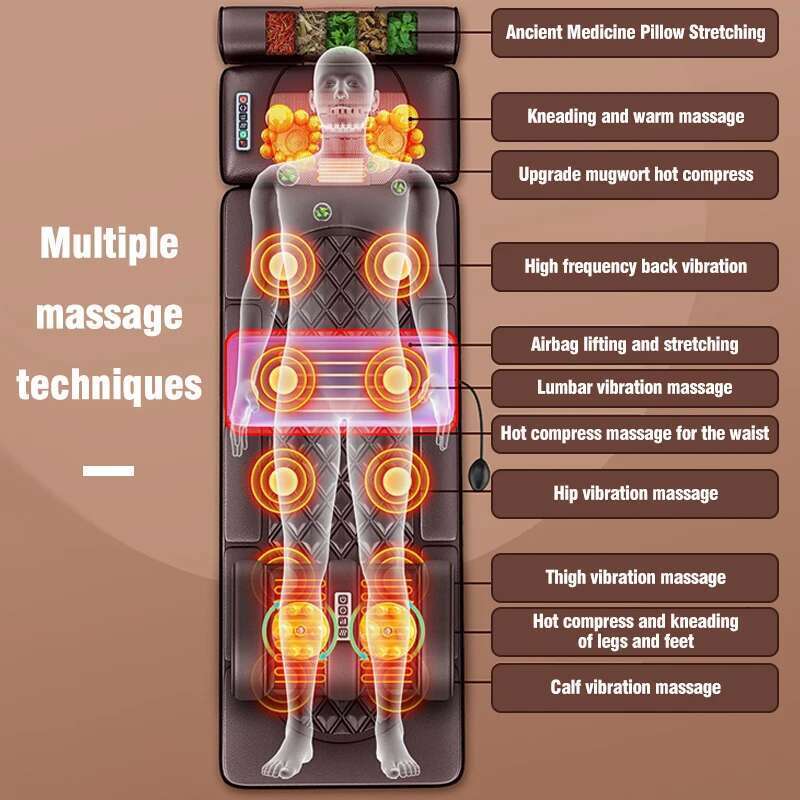 Leg Foot Massage Mattress, 10 Motors Vibration, Moxibustion, 12V Heating Kneading, 3-Time Settings, Neck & Back Stress Relief