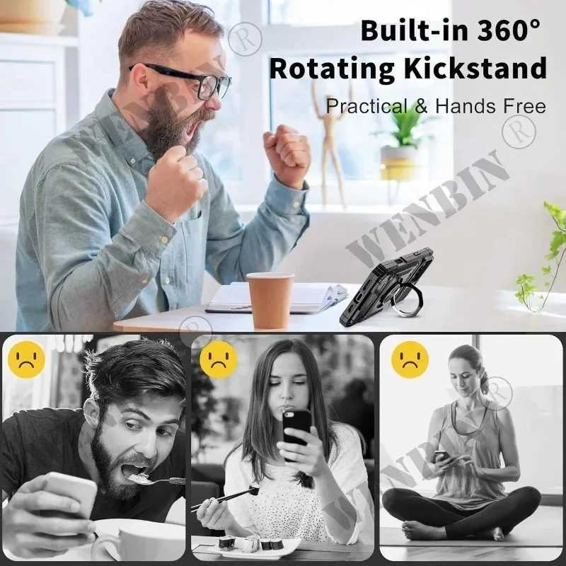 Case For iPhone 17 16 15 14 Pro Max 16 Plus Magnetic Rotated Ring Kickstand Heavy Duty Drop Protection Wallet Cover Funda Capa J251202