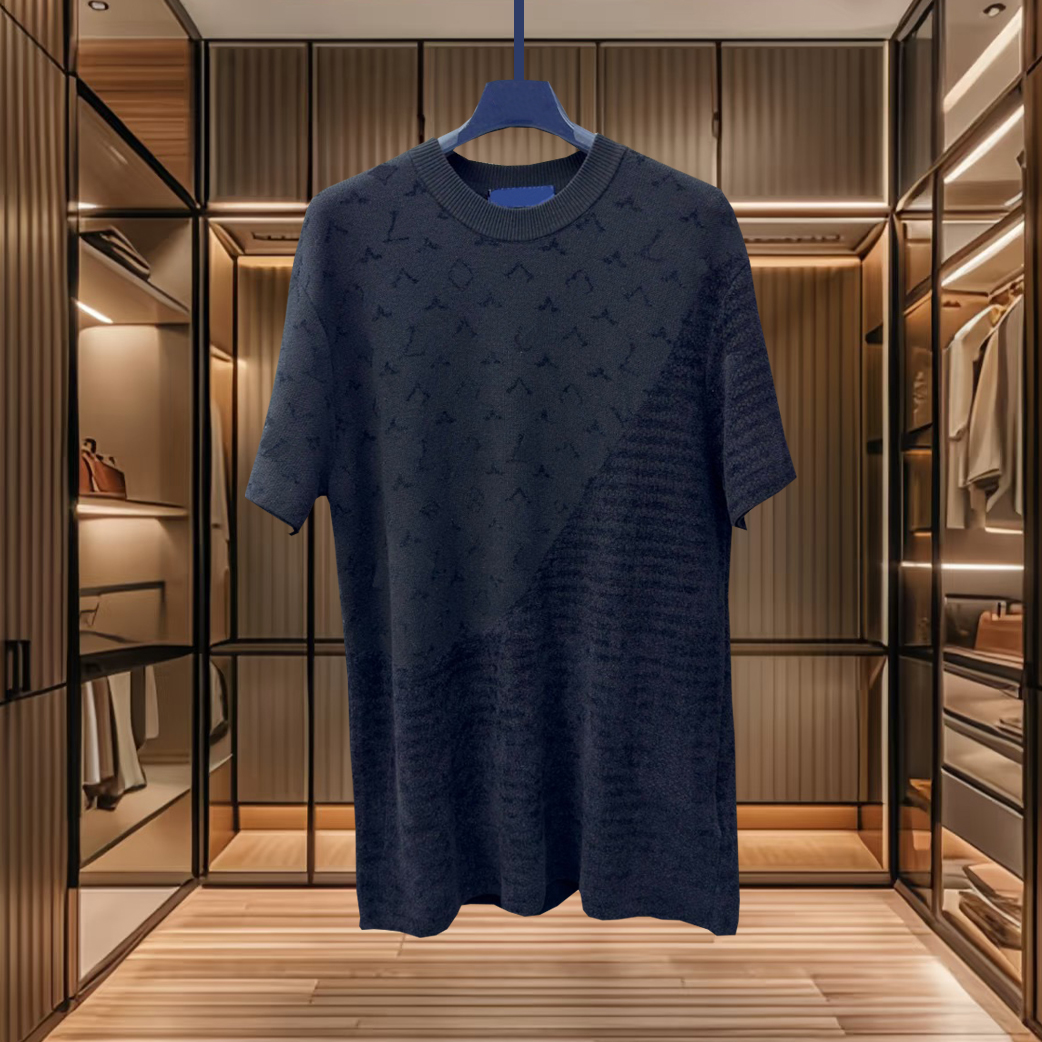 high quality classic style tshirt designer mens knitted short sleeved summer fashion knitted tshirt pure cotton floral mens clothing black