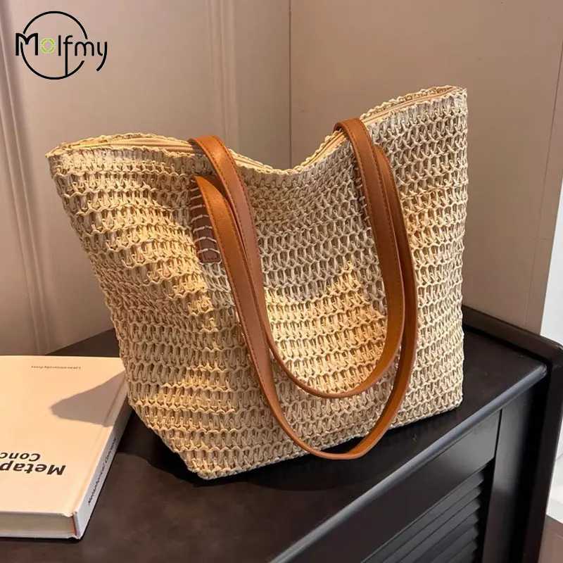 Womens large capacity shoulder bag summer grass basket womens handbag fashionable luxury designer beach bag Bali shopping bag W250415