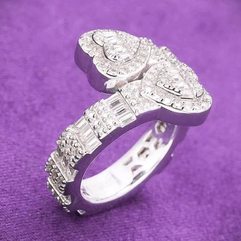 GRA D Color Bling Moissanite Iced Out Mens Cluster Split Baguette Heart Ring With 925 Sterling Silver Pass Diamond Tester