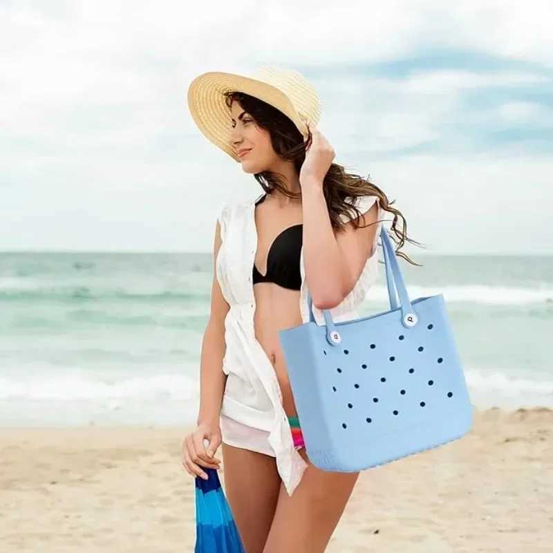 Large capacity plastic bag overweight storage basket rubber beach bag summer solid color Eva jelly beach bag W250415