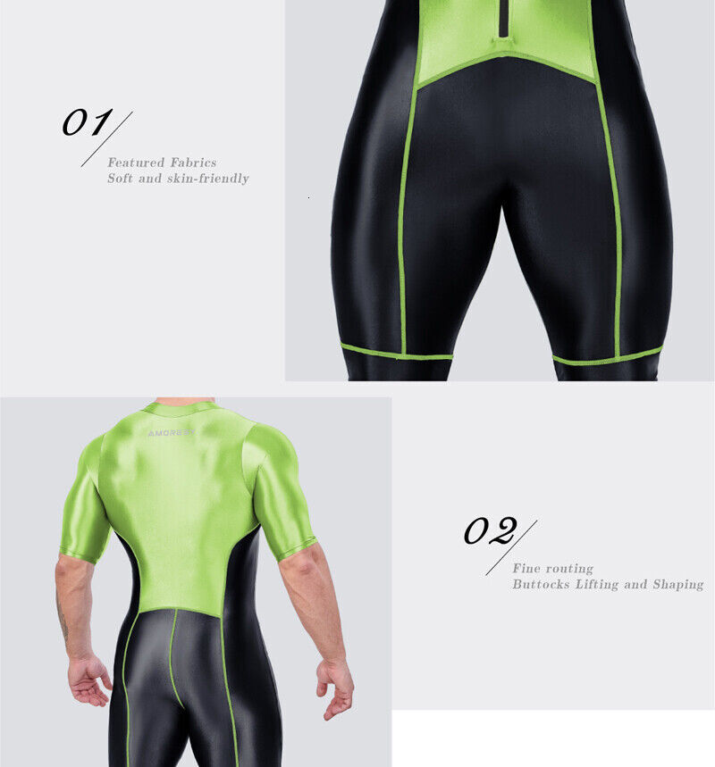 Tracksuits AMORESY Men Set Jumpsuit Shiny Glossy Athletic Tights Workout Clothes