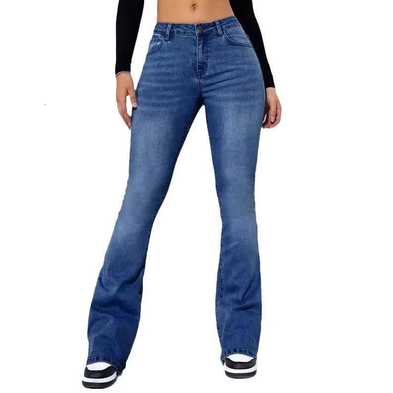 S6968 European and American Cross Border 2024 High Waist Straight Leg Jeans Weight Loss Versatile Elastic Bootcut Pants 250414