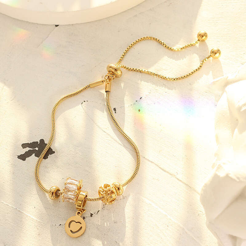 Hot selg titanium steel popular hip-hop ins style zircon pull-out buckle heart-shaped round brand bracelet accessories