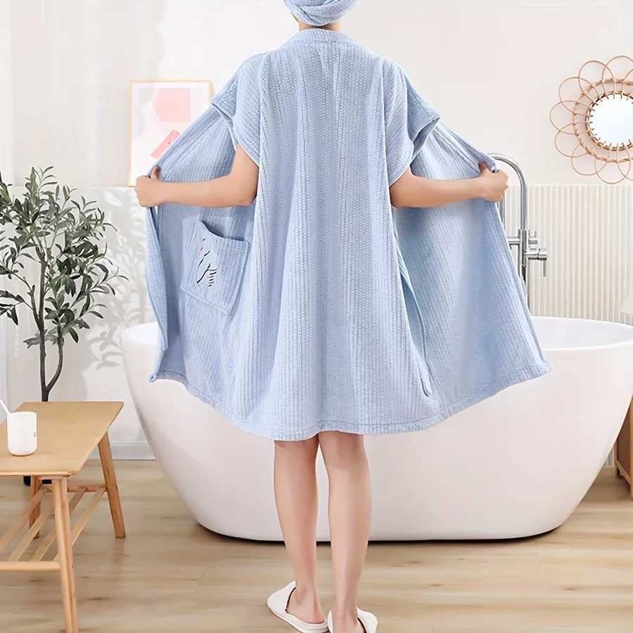 Coral Fleece Bath Robe Towel Wrap - Soft Absorbent Womens Home Hotel Spa Short Sleeve Bath Dress with Belt C251115