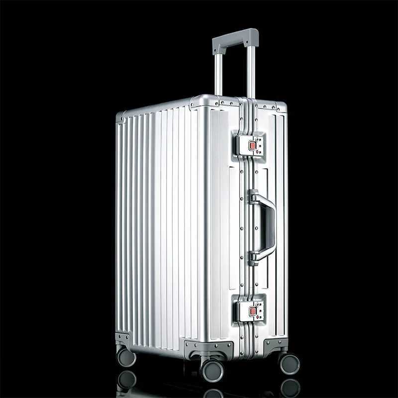 Aluminum Magnesium Suitcase 20/28 Inch Metal Travel Suitcases Luggage Cabin Carry on Password Trolley Case Suitcases on Wheels K251114
