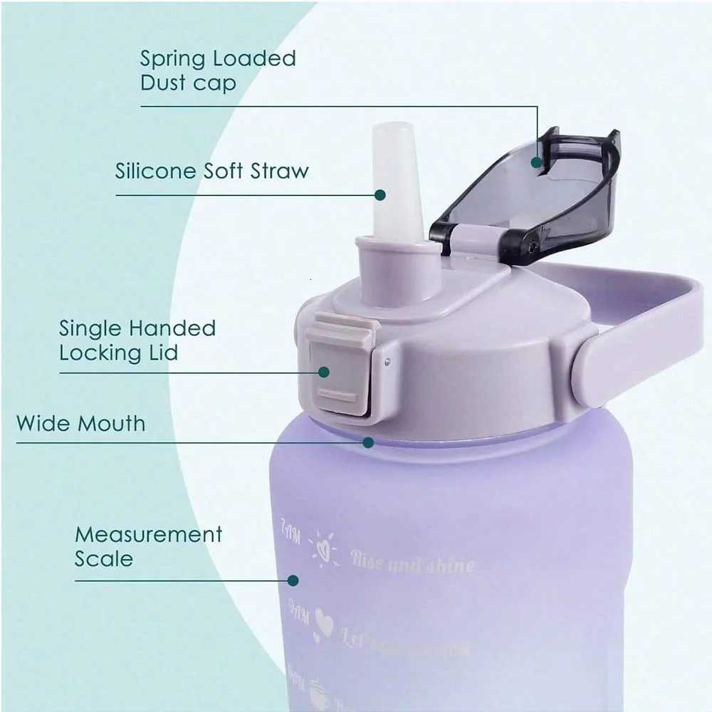 2L BPA-Free Sports Water Bottle Motivational with Time And Capacity Marker Fitness Gym Running Exercise Water CupW251114