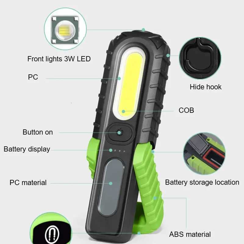 USB Rechargeable Flashlight Waterproof COB Torch Working Light Portable Powerful Lanterns For Outdoor Repair Home Camping Hiking M251115