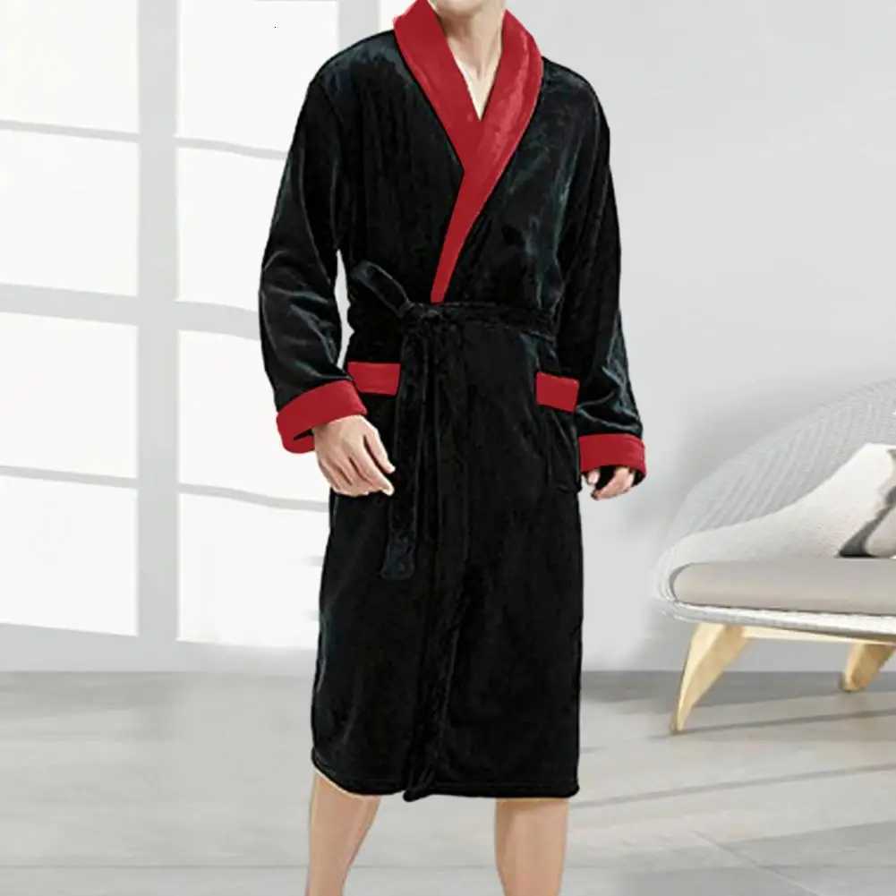 Men Women Bathrobe Mens Winter Plush Coral Fleece Nightgown with Tie Waist Pockets Cozy Homewear Robe for Great Water C251115