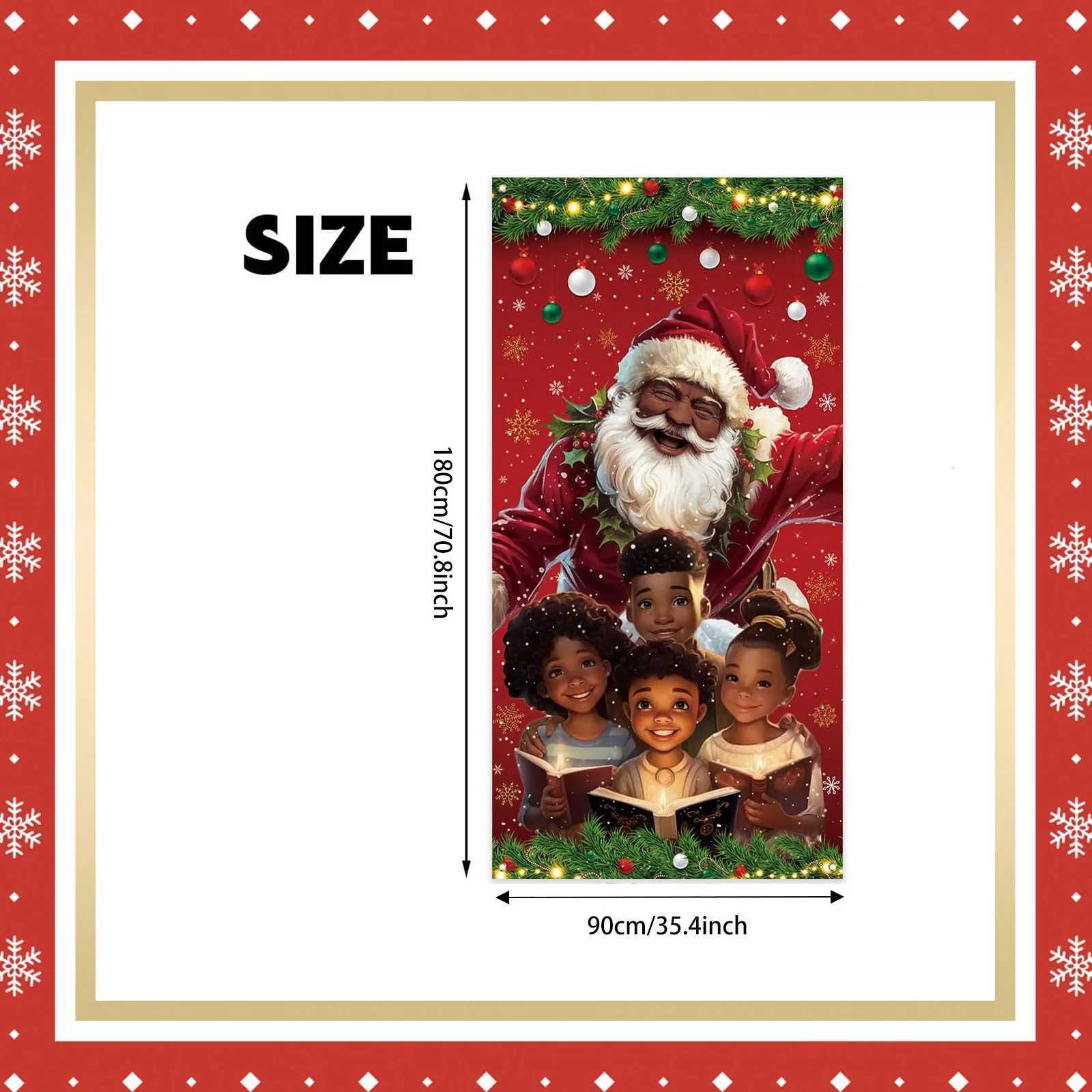 African American Christmas Door Cover Black Santa Claus Banner Black African American Christmas Decor Merry New year Xmas DecorM251115