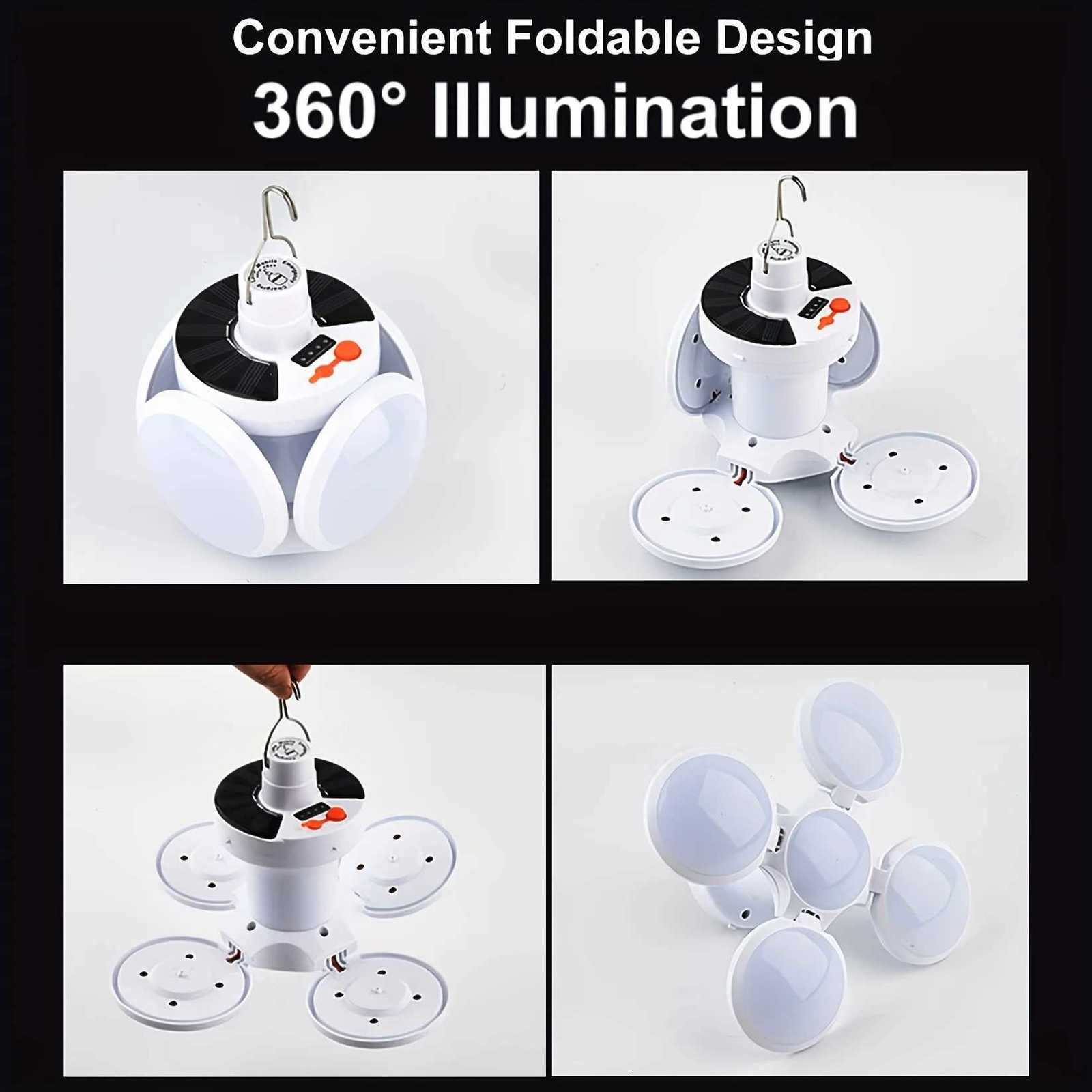 Portable Solar Camping Light with Hook Remote Control Folding Football Bulb Rechargeable Desk Lamp for Tent Emergency Chandelier M251115