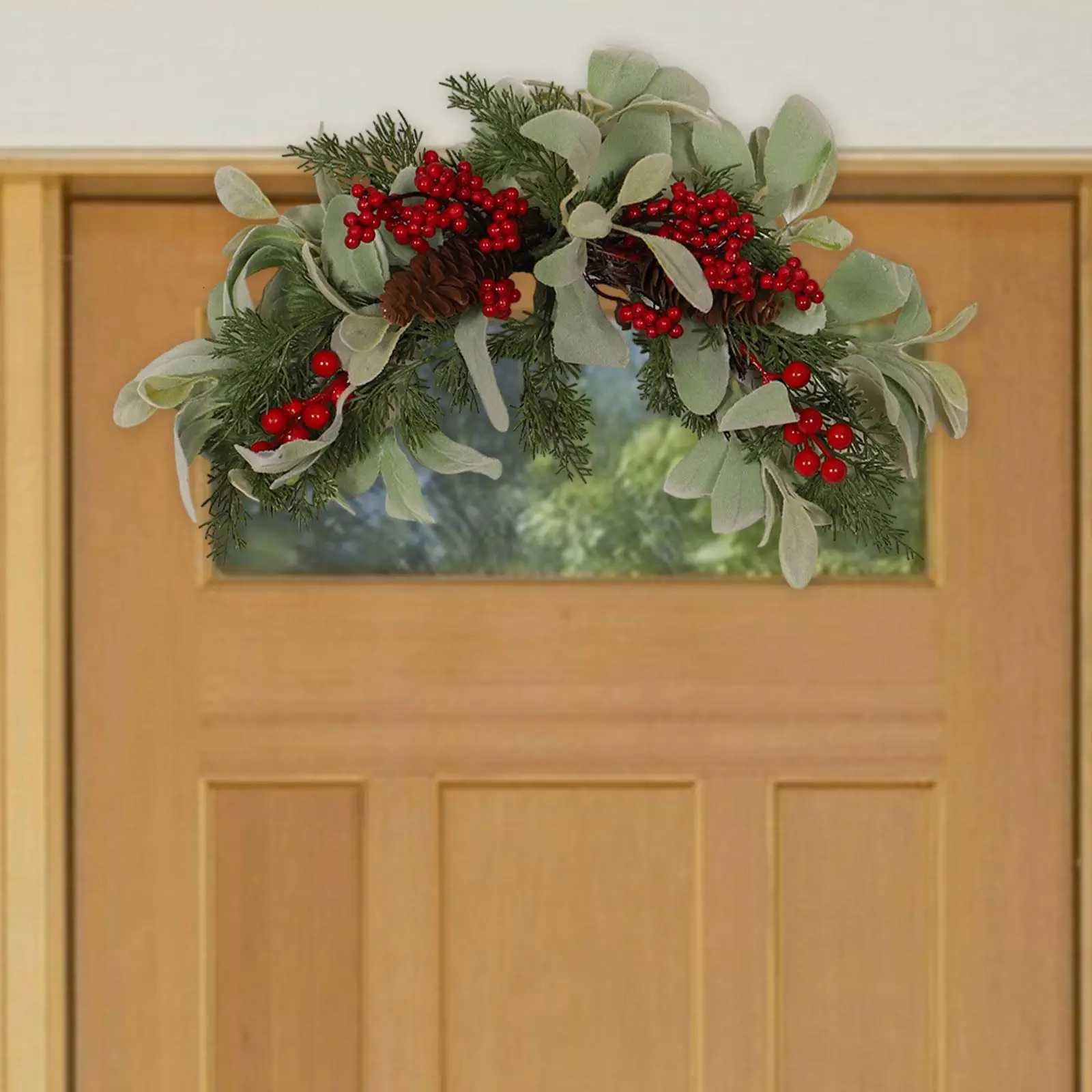 Christmas Swag Garland with Pinecones and Red Berries Creative Artificial Wreath for Office Home Festive Xmas Party BedroomM251115