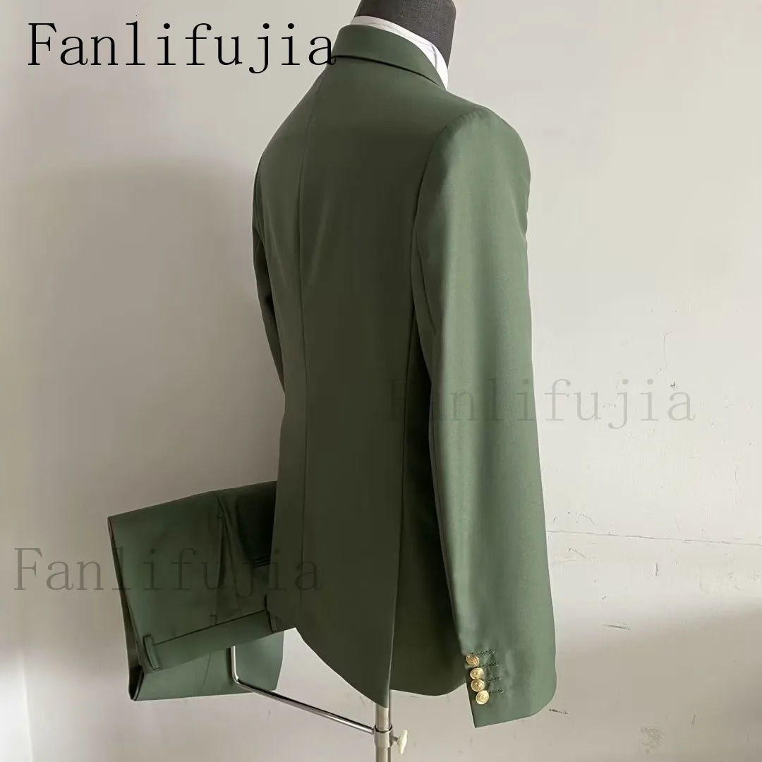 Fanlifujia ed Side Buttons Blazer Fashion Men Suits Navy Formal Costume Homme Italy Style Groom Wedding Tuxedos 250409
