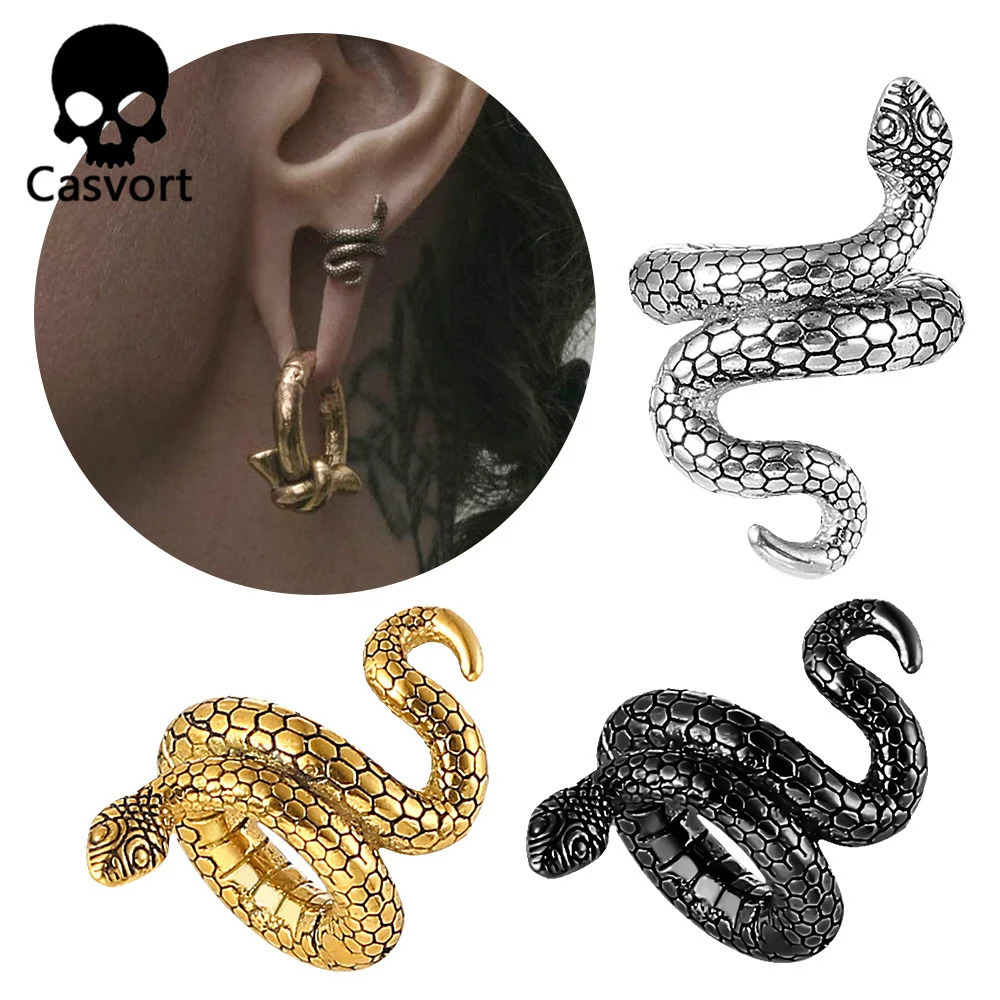 Casvort 2 PCS Arrival 316 Stainless Steel Snake Ear Lobe Cuff Ear Plug Hanger Piercing Expander Body Jewelry for Women 250408