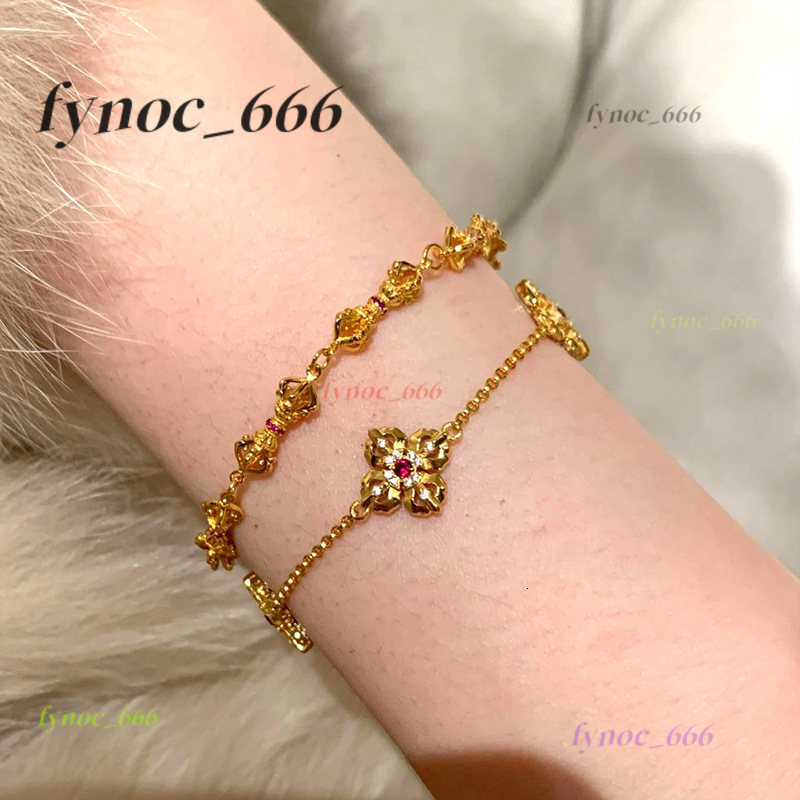 Explosive Double-sided Wear Cross Pestle Five-flower Womens Trendy Charm Bracelet Gold Plated Anniversary Fashionable Bracelet