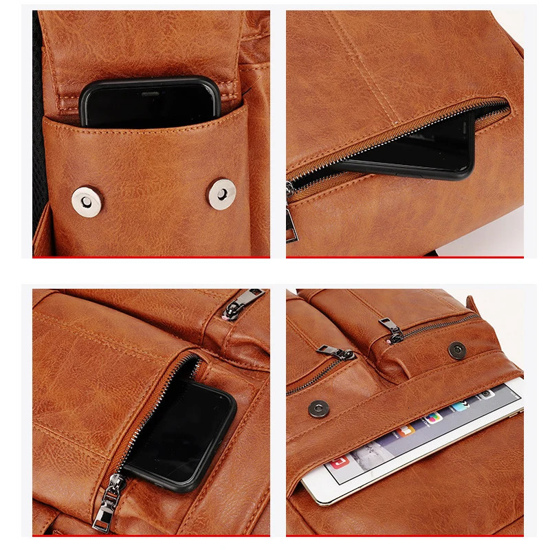 Fashion mens backpack leather school backpack student waterproof travel bag casual leather backpack men 250410