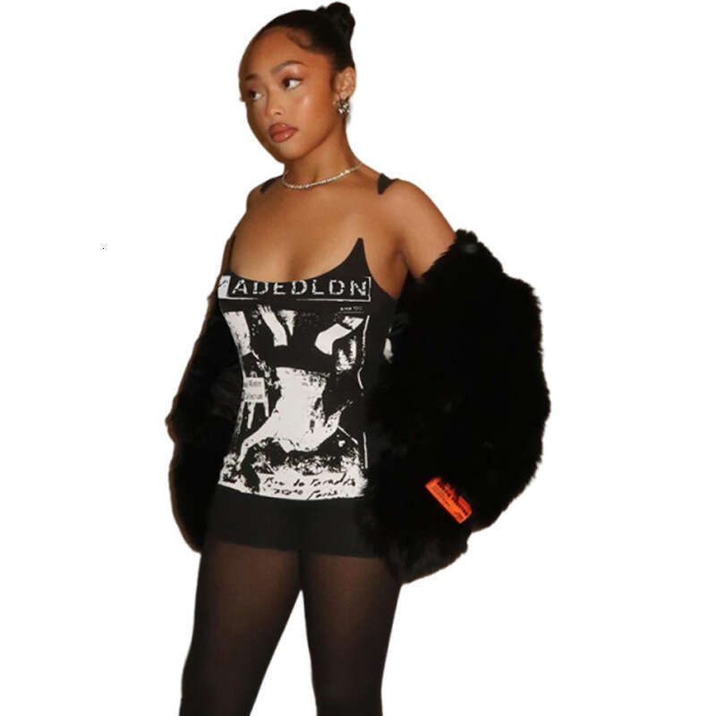 Women's Wear New Spring Women's Spicy Girl Sleeveless Camisole Style U-Shaped Abstract Printed Sexy Top