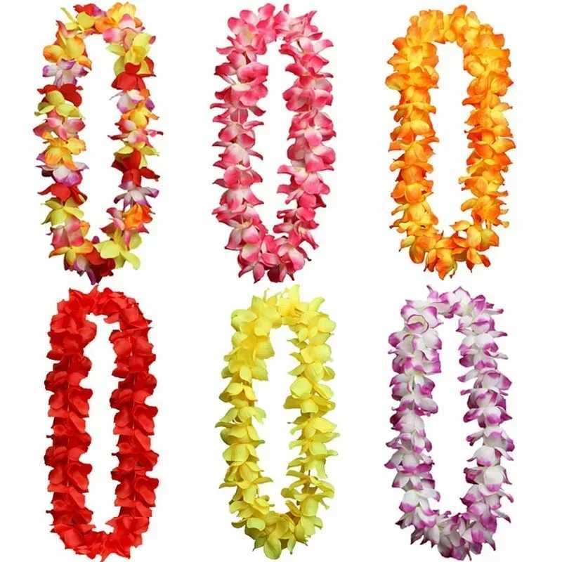 Hawaiian Flower Necklace Leis Artificial Garland Hawaii Beach Party Decoration Fancy Dress Luau Wedding Birthday CosplayM251115