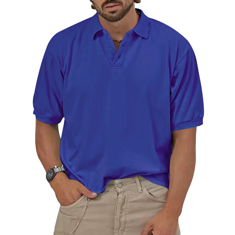 2025 new pearl ground polo shirt casual collar solid color short sleeved men's clothing