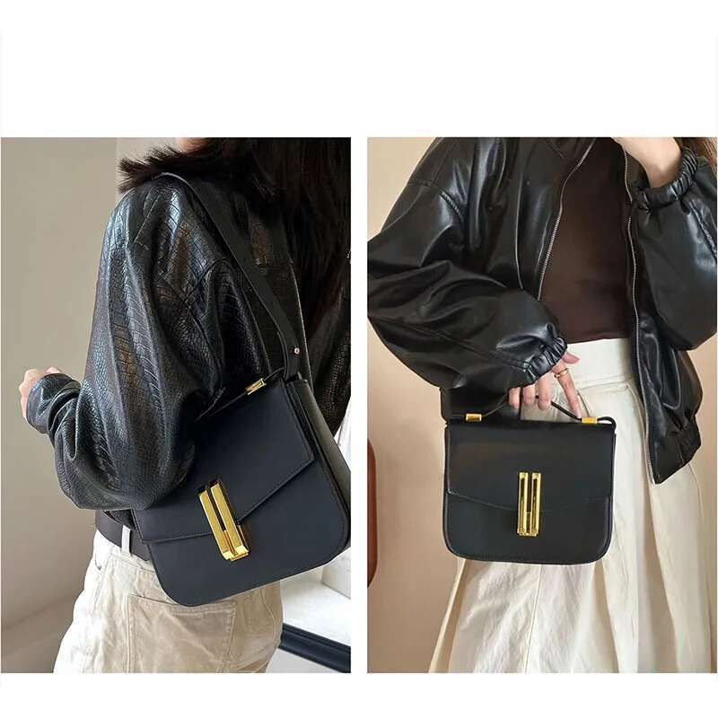 British Niche Genuine Leather Women's Handbag, Casual Retro One Shoulder Tofu Bag, Diagonal Cross Square Bag