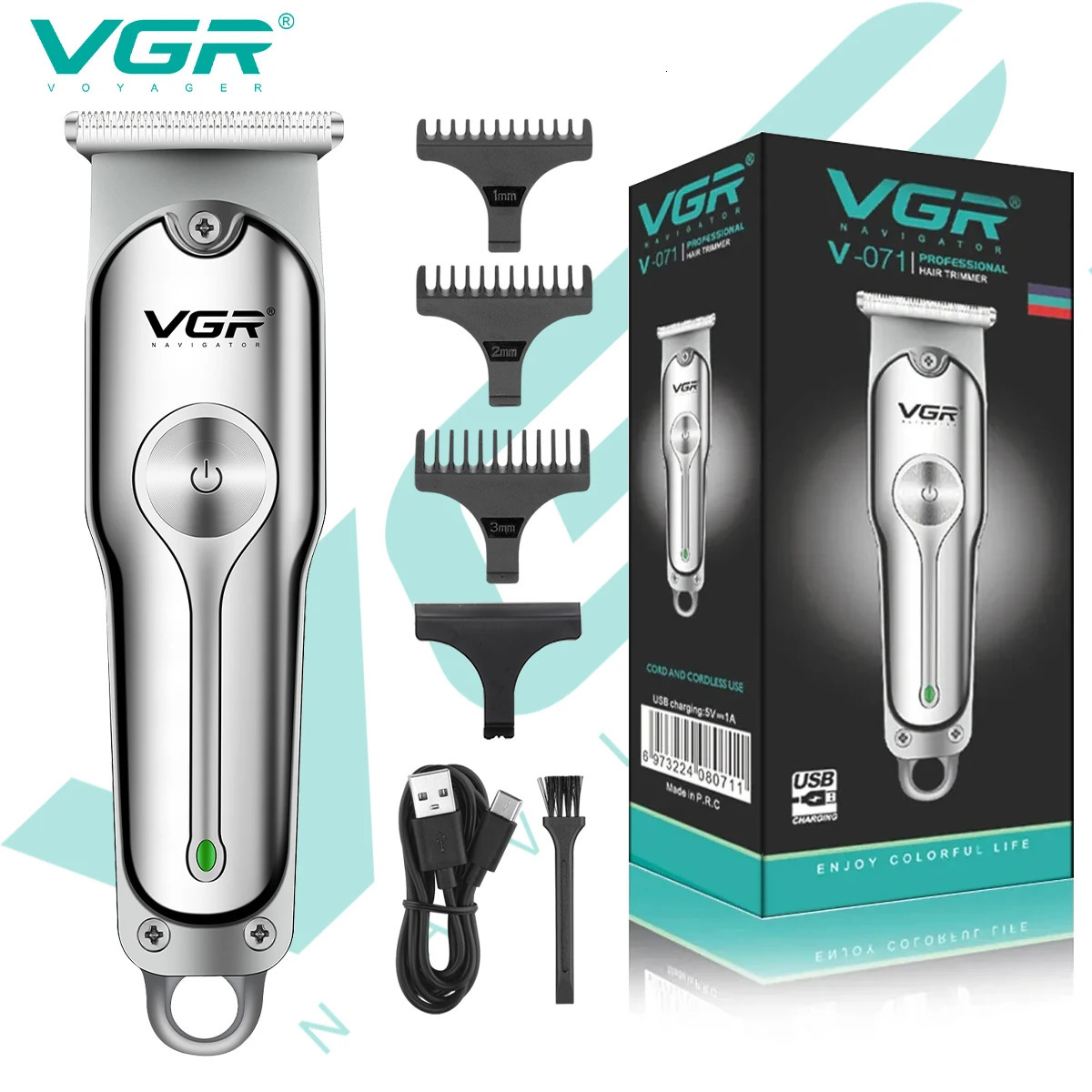 VGR 071 Hair Trimmer Professional Hair Clipper Rechargeable Hair Cutting Machine T-Blade Cordless Portable Trimmer for Men 250409