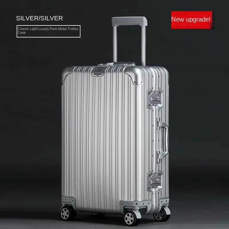 100 Aluminum Magnesium alloy Suitcase TSA Lock Metal Boardable Luggage Trolley Case Classic Glossy and Frosted Travel Suitcase K251114