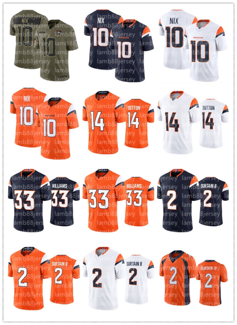 NFL Broncos 10 Bo Nix 2 Patrick Surtain II Alex Singleton Lucas Krull Bonitto Zach Allen Quinn Meinerz Jonathon Cooper Garett Bolles Jahdae Barron Football Jersey