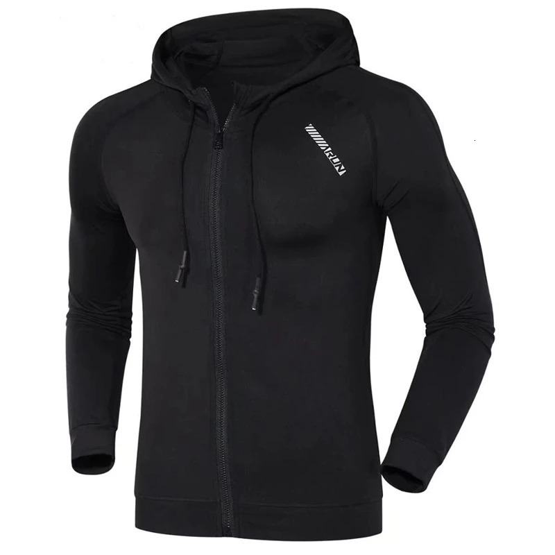 Compression Elastic Hoodies Men Sports Coats Running Fitness Hooded Gym Training Sportswear with Zipper Bodybuilding Sweatshirts 250414