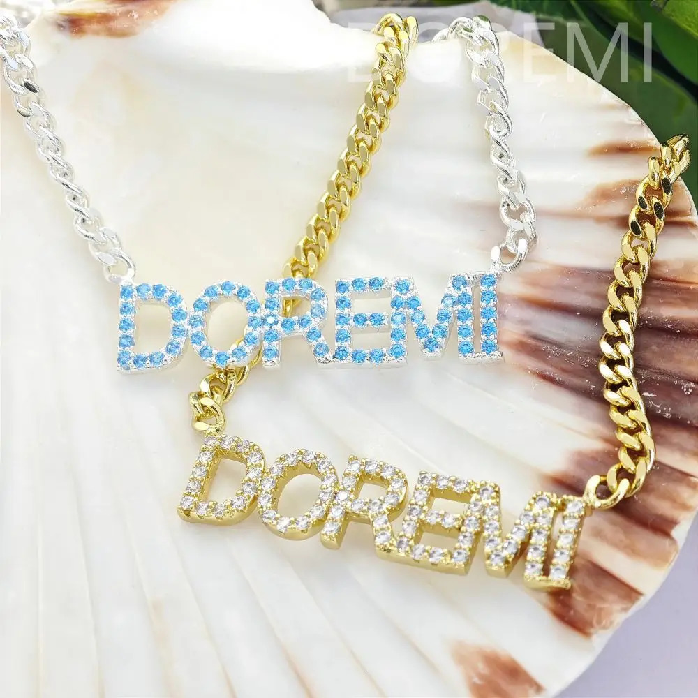 DOREMI 6mm/9mm Letters Name Crystal Necklace Initial Name Necklaces Personalized Dainty Custom Necklace Nameplate Chains 251110