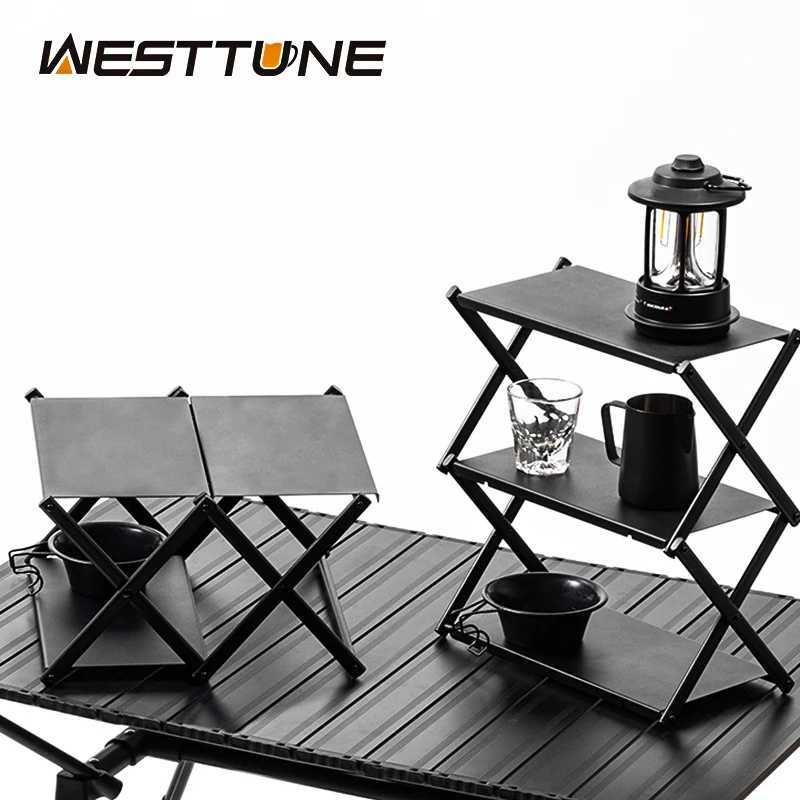 WESTTUNE Camping Three-tier Rack Outdoor Folding Storage Shelf Portable Desktop Organizer Shelves Picnic BBQ Storage Rack Table M251115