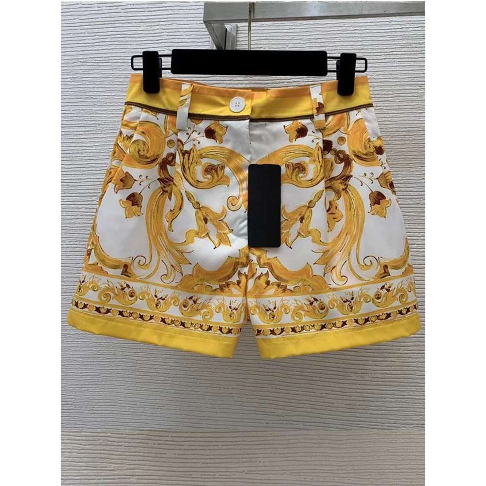 Retro Summer New Geometric Printing High Waist Straight Wide Leg Shorts Pocket Fashion Joker Casual Pants.